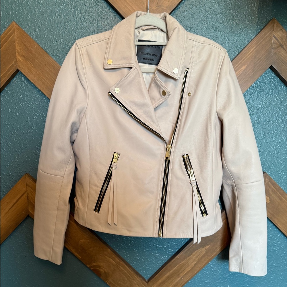 All Saints Pink Dalby Leather Jacket